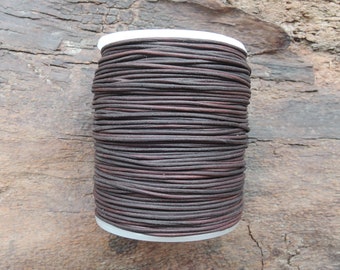 1 mm Dark Brown Natural Dye Round Leather Cord from 3 to 25 meters (3.3 yards to 27 yards)