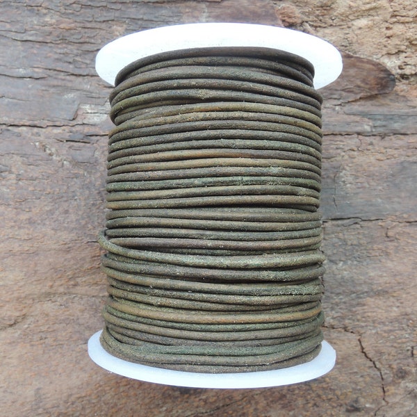 2 mm Olive Green Natural Dye Round Leather Cord from 3 to 25 meters (3.3 yards to 27 yards)