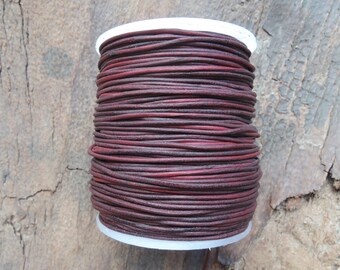 1 mm Dark Fuchsia Natural Dye Round Leather Cord from 3 to 25 meters (3.3 yards to 27 yards)