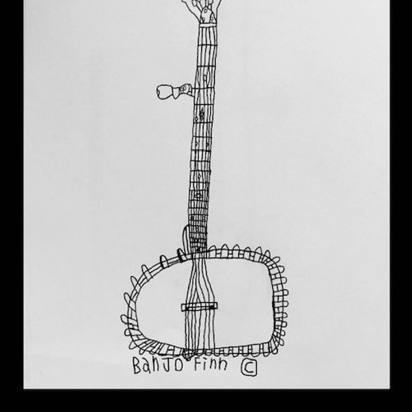 Banjo 8 1/2 x 11" Framed Print of Original Ink from FinnHagenArt by Finn Hagen Original Drawing