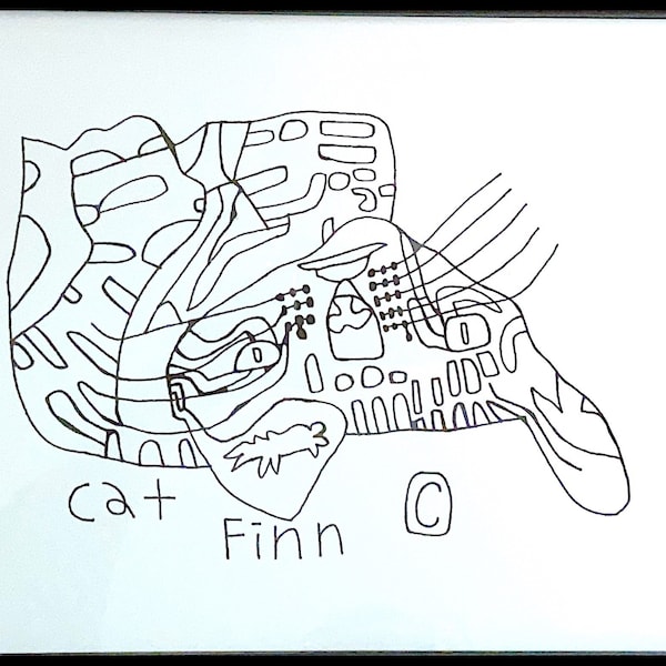 Lazy Cat - 8 1/2 x 11 Framed Print from Original Ink Drawing from FinnHagenArt by Finn Hagen