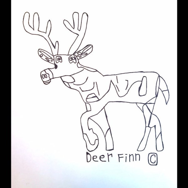 Buck Deer 8 1/2 x 11 Framed Print from Original Ink Drawing from FinnHagenArt by Finn Hagen