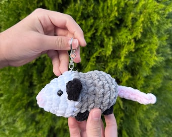 Crochet Opossum Keychain : Handmade Mini Opossum