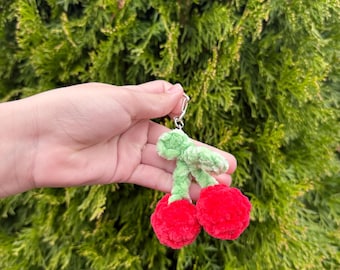 Crochet Cherry Keychain, Handmade Amigurumi