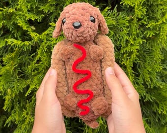 Crochet Hotdog Plushie, Soft Yarn Stuffed Animal, Funny Food Dog Plushies, Hotdog Amigurumi