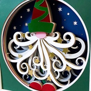 3D Gnome Santa with Stars Shadowbox