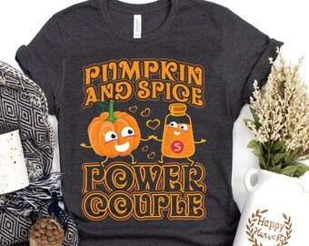 Pumpkin Spice Power Pareja camisa, lindo divertido otoño otoño tee, calabaza todo, me encanta el otoño, latte de especias de calabaza