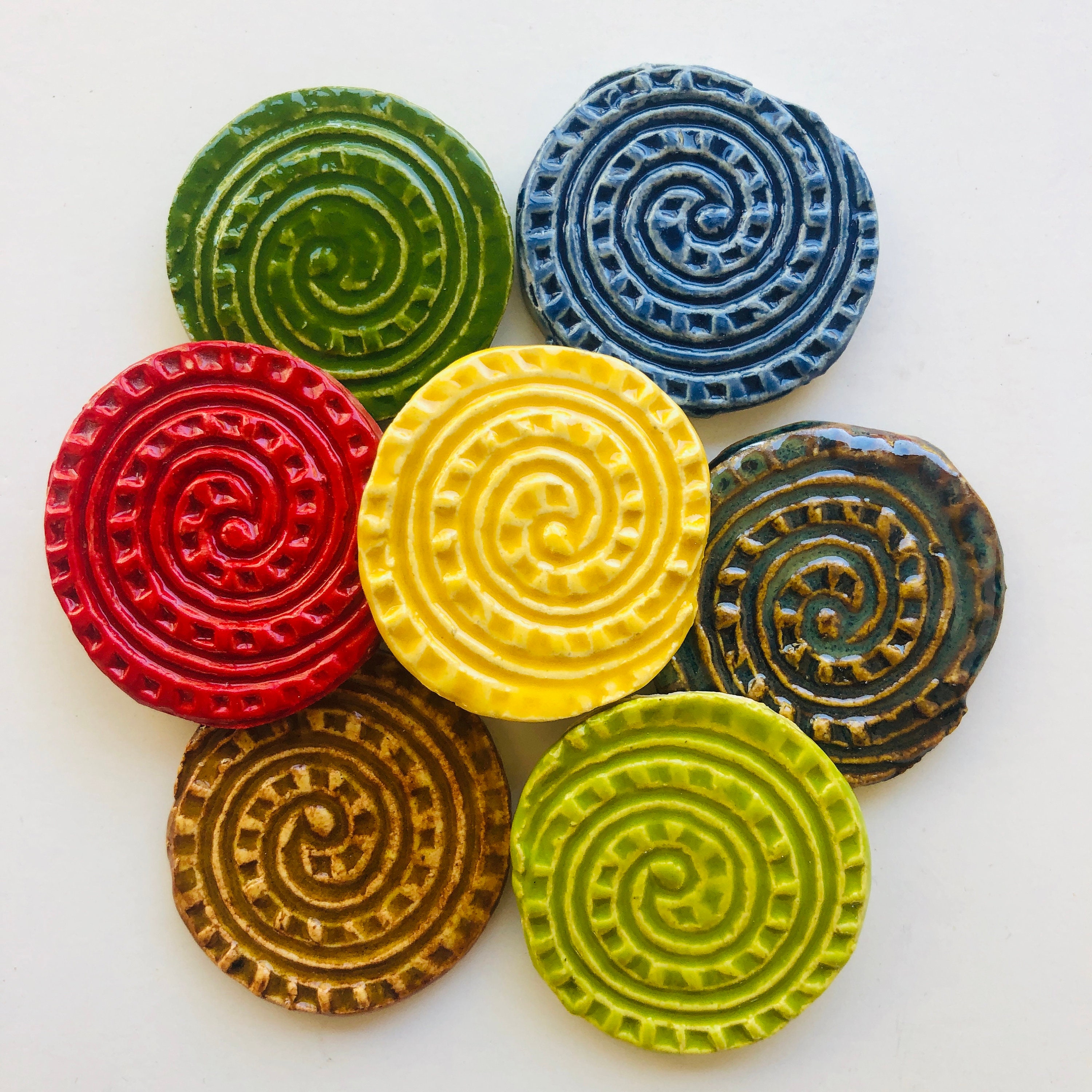 Handmade Ceramic Circle Tile with a Swirl for Use in Mosaics or Other Art Projects