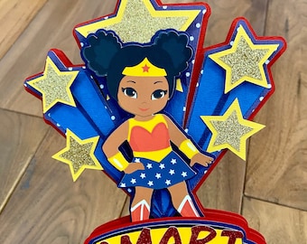 Superhero Cake Topper/Afro Puff Superhero/Super Girls Party/Girl Power/Wonder Girl