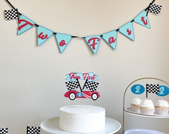Two Fast Race Car Birthday Banner, Handmade Party Decor