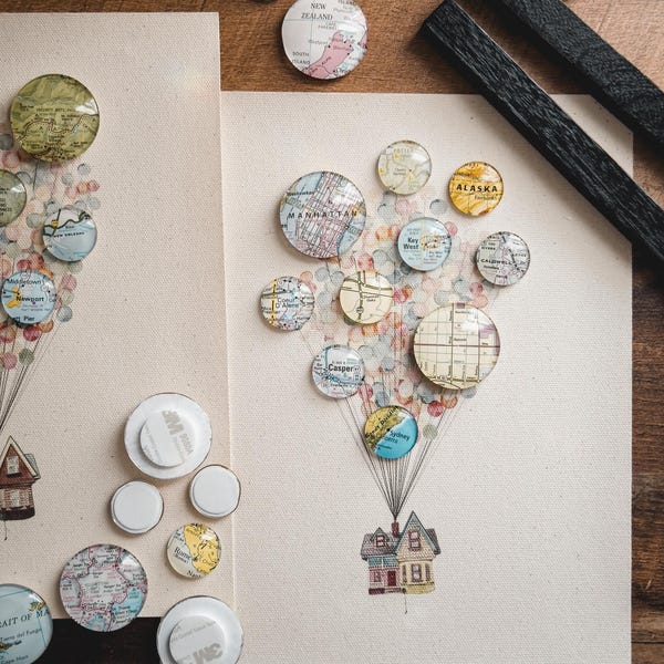 Personalized Map Balloon House Art – Custom Watercolor Travel Keepsake, Up Inspired Wedding, Anniversary, Birthday, Housewarming Gift