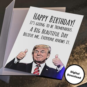 Afdrukbare grappige president Donald Trump gelukkige verjaardagskaart 5" x 7" directe digitale download, klaar om af te drukken