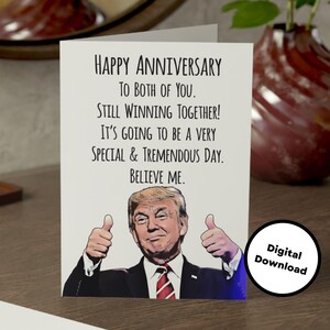 Afdrukbare grappige Trump-wenskaart voor paar verjaardag eerste jaar verjaardag hem haar man vrouw kaart 5 x 7 inch directe digitale download