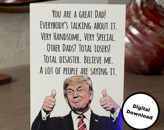Afdrukbare grappige Trump-wenskaart voor papa Verjaardag Verjaardag Vaderdag Nieuwe vader 5 x 7 inch Instant digitale download Klaar om af te drukken