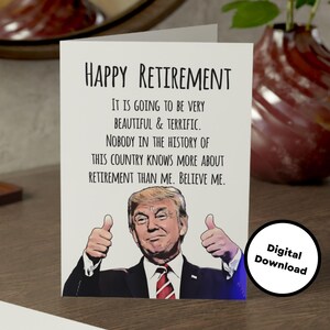 Carte imprimable drôle de président Donald Trump bonne retraite 5 x 7 pouces en téléchargement numérique