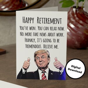 Carte imprimable drôle président Donald Trump bonne retraite 5 x 7 pouces en téléchargement numérique prêt à imprimer