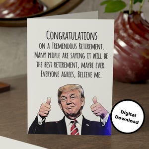 Carte imprimable drôle président Donald Trump bonne retraite 5 x 7 pouces en téléchargement numérique prêt à imprimer