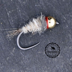 6 BH Red Collar Gold Ribbed Hare's Ear Nymph Fly Fishing Tungsten or Brass Bead Head Flies for Trout and Panfish Six Pieces image 1