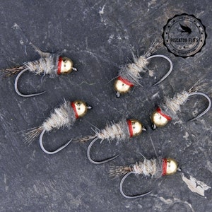 6 BH Red Collar Gold Ribbed Hare's Ear Nymph Fly Fishing Tungsten or Brass Bead Head Flies for Trout and Panfish Six Pieces image 2