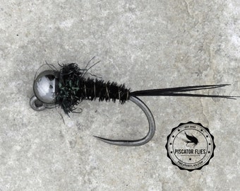 6 BH Black Pheasant Tail Nymph Jig Fly Fishing Tungsten Bead Head Flies for Euro Nymphing Trout and Panfish Six Pieces