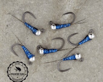 6 BH Azul Perdigon Blue Pellet Nymph Fly Fishing Tungsten Bead Head Flies for Euro Nymphing Trout and Panfish Six Pieces