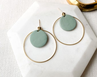 THE SKYE in Sage/Polymer Clay Earrings/Brass/ Gold/Modern Earrings/Delicate Style/Lightweight/Beautiful/Polymer Clay Earrings/Handmade