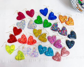 SPARKLE HEARTS/Polymer Clay/Earrings/Trending/Gifts/Clay Earrings/Handmade/Unique/Gold/Style/Beautiful/Dangle/Drop/Jewelry