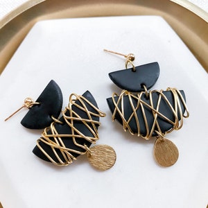 THE TOMMIE in Wire Wrapped/Polymer Clay Earrings/Brass/ Gold/Modern Earrings/Delicate Style/Lightweight/Beautiful/Polymer Clay Earrings