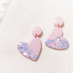 THE BLUSH HEARTS/Polymer Clay/Earrings/Trending/Gifts/Clay Earrings/Handmade/Unique/Gold/Style/Beautiful/Dangle/Drop/Jewelry image 1