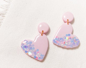 THE BLUSH HEARTS/Polymer Clay/Earrings/Trending/Gifts/Clay Earrings/Handmade/Unique/Gold/Style/Beautiful/Dangle/Drop/Jewelry