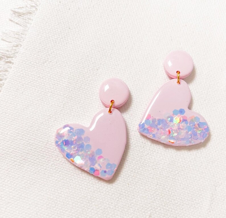 THE BLUSH HEARTS/Polymer Clay/Earrings/Trending/Gifts/Clay Earrings/Handmade/Unique/Gold/Style/Beautiful/Dangle/Drop/Jewelry image 1