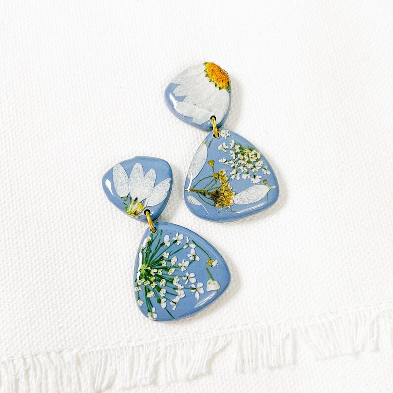 THE LISA in Blooming/Polymer Clay/Earrings/Trending/Gifts/Clay Earrings/Handmade/Unique/Gold/Style/Beautiful/Dangle/Drop/Jewelry/Women Blue Blooms