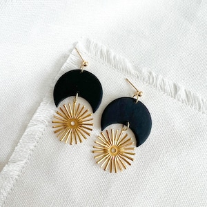 THE CELESTE in Black/Polymer Clay Earrings/Brass/ Gold/Modern Earrings/Delicate Style/Lightweight/Beautiful/Polymer Clay Earrings/Handmade