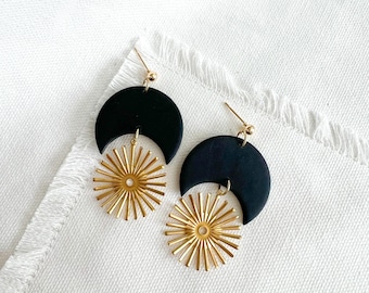 THE CELESTE in Black/Polymer Clay Earrings/Brass/ Gold/Modern Earrings/Delicate Style/Lightweight/Beautiful/Polymer Clay Earrings/Handmade