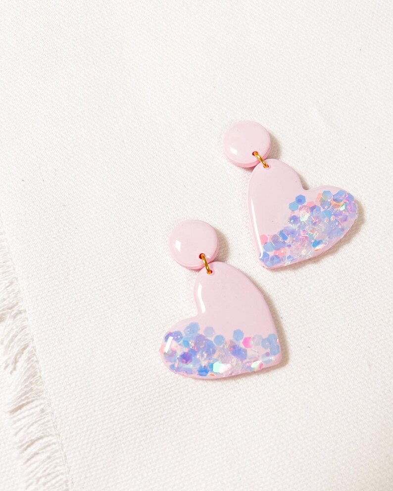 THE BLUSH HEARTS/Polymer Clay/Earrings/Trending/Gifts/Clay Earrings/Handmade/Unique/Gold/Style/Beautiful/Dangle/Drop/Jewelry image 2