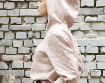 LINEN HOODIE SHIRT / linen ladies top/ linen ladies jumper/women  hoodie / colors