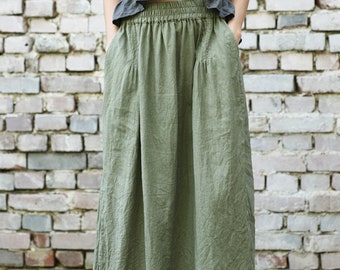 Linen long skirt. Skirt with deep pockets and elastic waistband. 15 colours