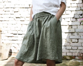 Linen short skirt /Skirt with pockets and elastic waistband/ 15 colours