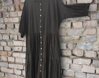 Handmade Linen Maxi Dress: Ruffle Boho Button-Down Shirt