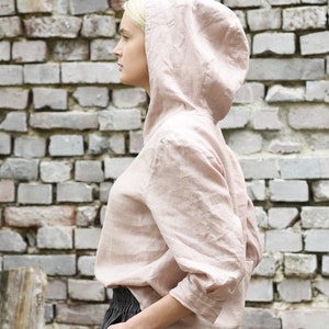 LINEN HOODIE SHIRT / linen ladies top/ linen ladies jumper/women hoodie / colors image 1