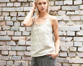 Linen top with tie straps. Linen ladies shirt.  20 colours