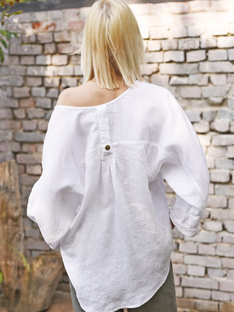 Linen Oversized Shirt in White for Women. Ladies Reglan Sleeve - Etsy Canada