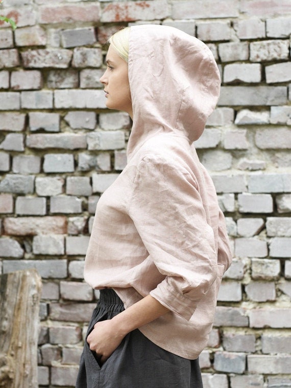 LINEN HOODIE SHIRT / Linen Ladies Top/ Linen Ladies Jumper/women