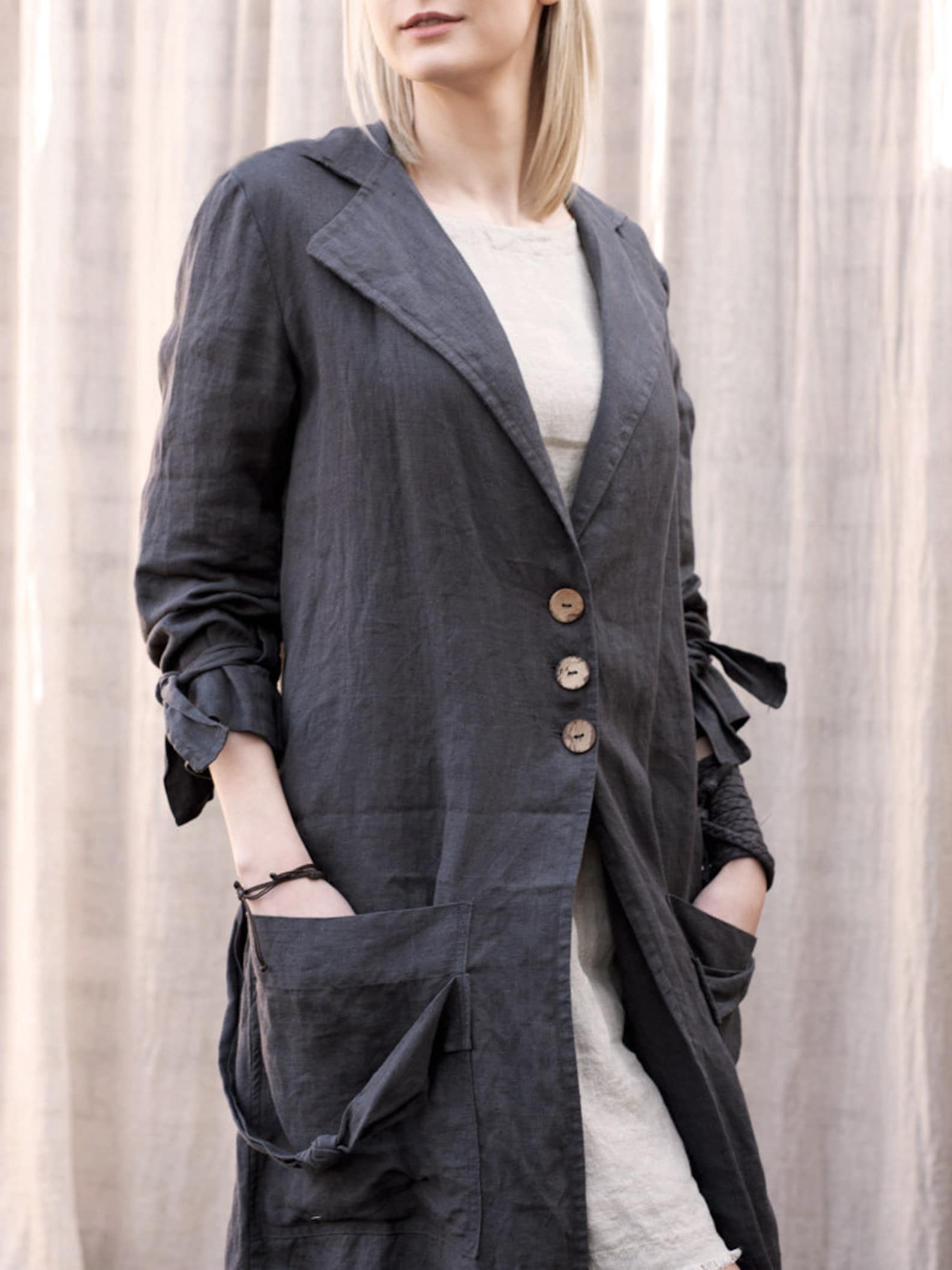 100 Linen Coat. Linen Trench Coat for Women. Linen Duster. Etsy