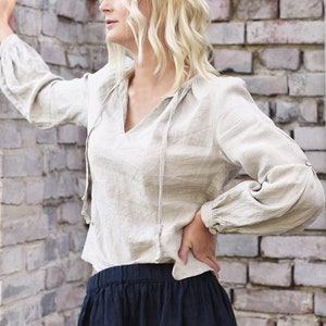 Women's linen cosy blouse with puffy sleeves. Light linen Peasant top. Colours