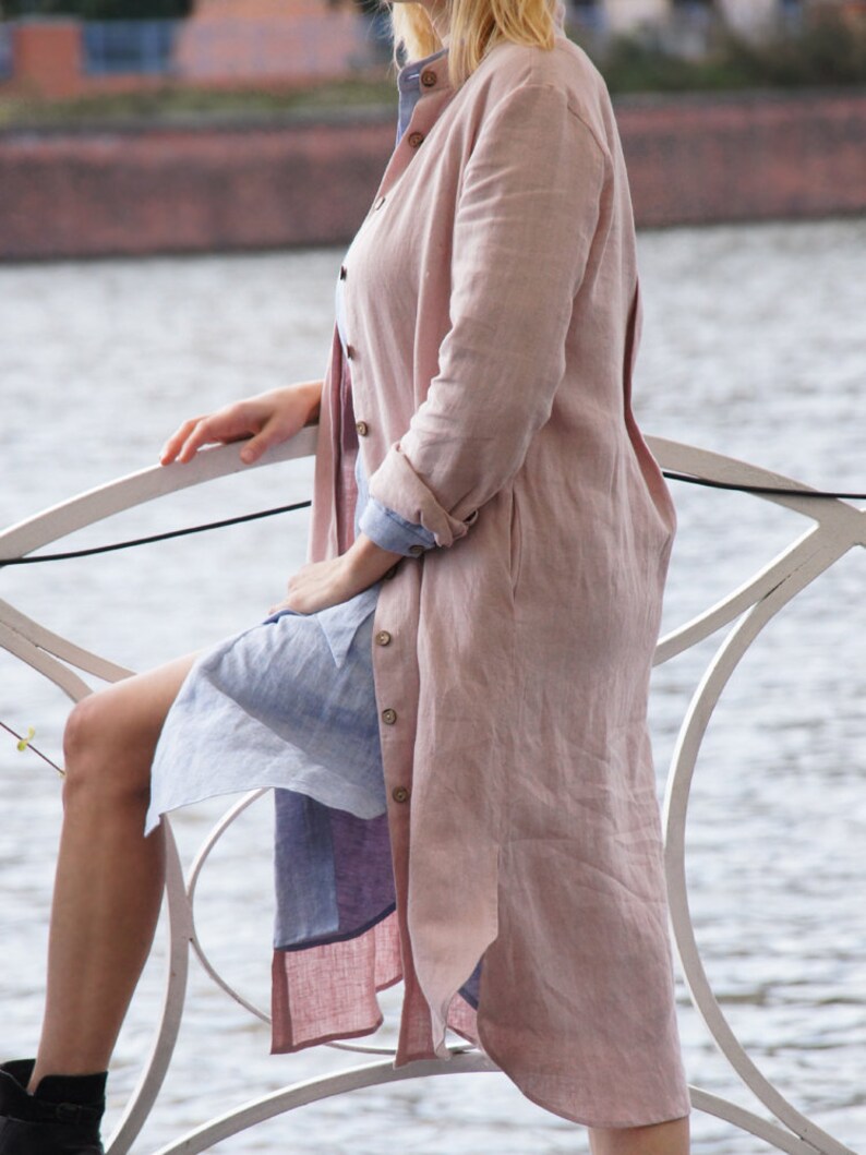 Lightweight Coat Buttoned dress Midi length linen dress Fall Dress Linen Clothing Light Dress Linen Dress Long shirt, Linen