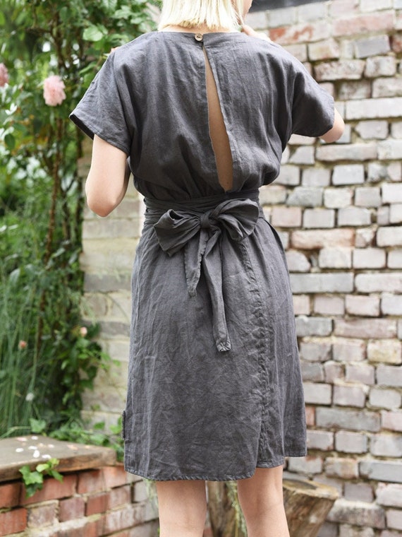 charcoal linen dress Peony Linen Dress Charcoal (XXS)