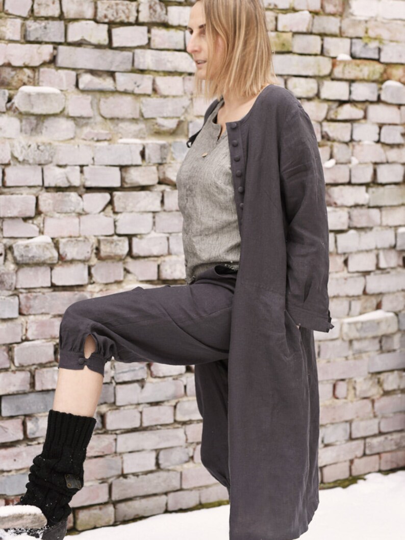 Ladies button loop fastening linen coat. Linen dress. Colours image 8