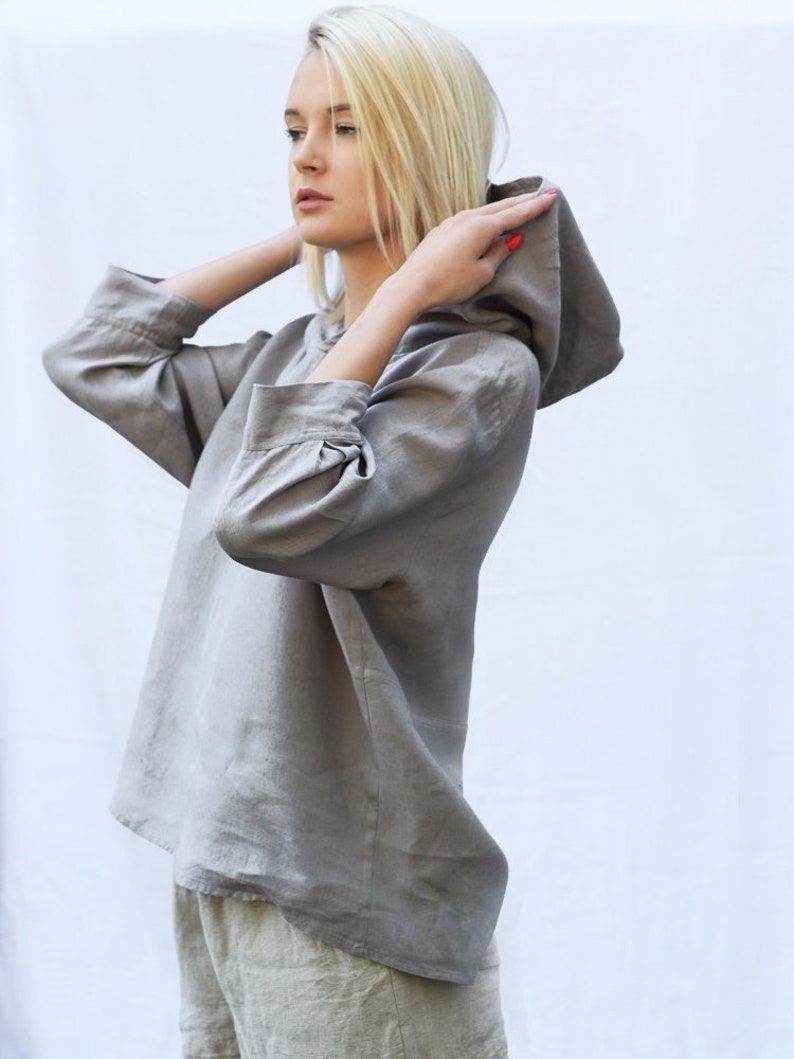 LINEN HOODIE SHIRT / linen ladies top/ linen ladies jumper/women hoodie / colors image 4