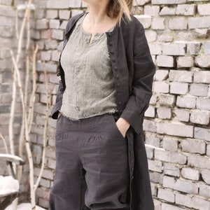 Ladies button loop fastening linen coat. Linen dress. Colours image 7